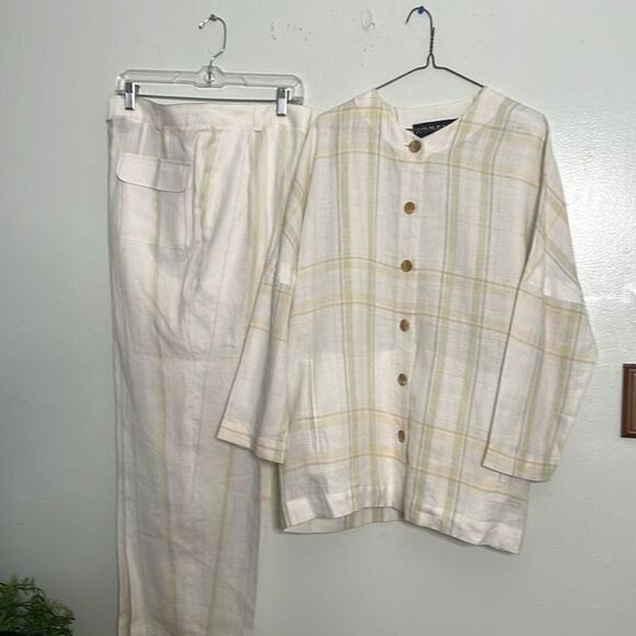 ELLEN TRACY COMPANY 100% LINEN 2 PIECE PANTSUIT SIZE‎ S - Picture 1 of 8